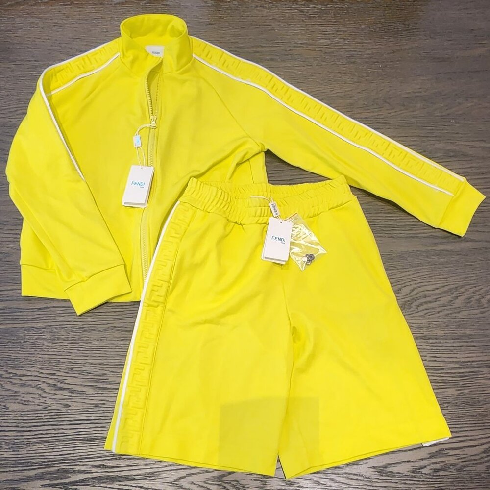 Kids Fendi FF Logo Yellow Zip-Up Set